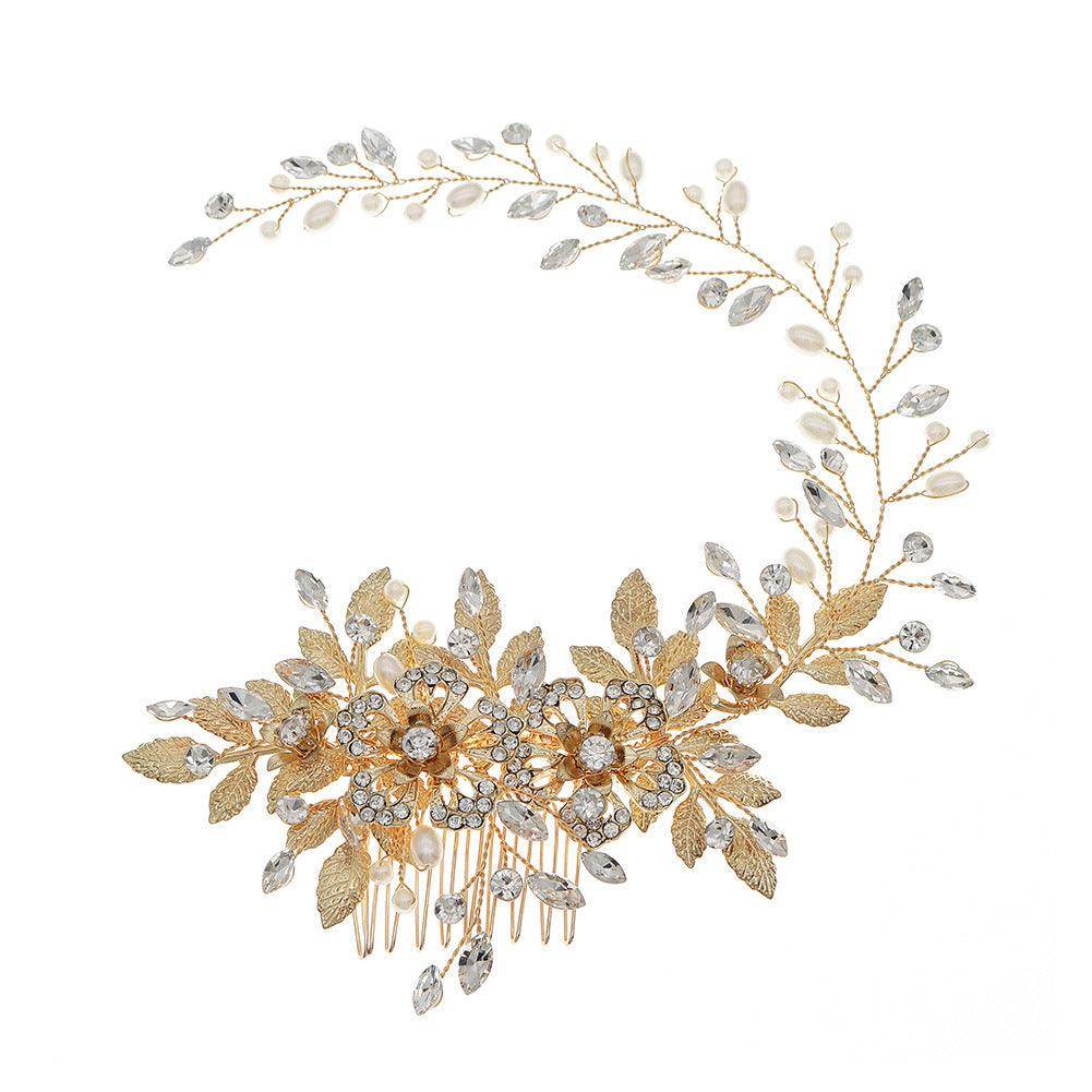 Hollow flower Pearl hair comb vintage gold hair comb 625233072059 - COCOMELODY
